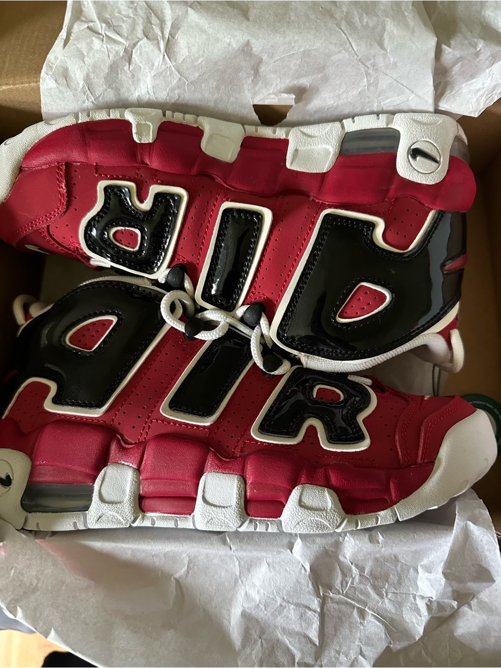 Nike Kids' Air More Uptempo Sneakers in Red, Black & White